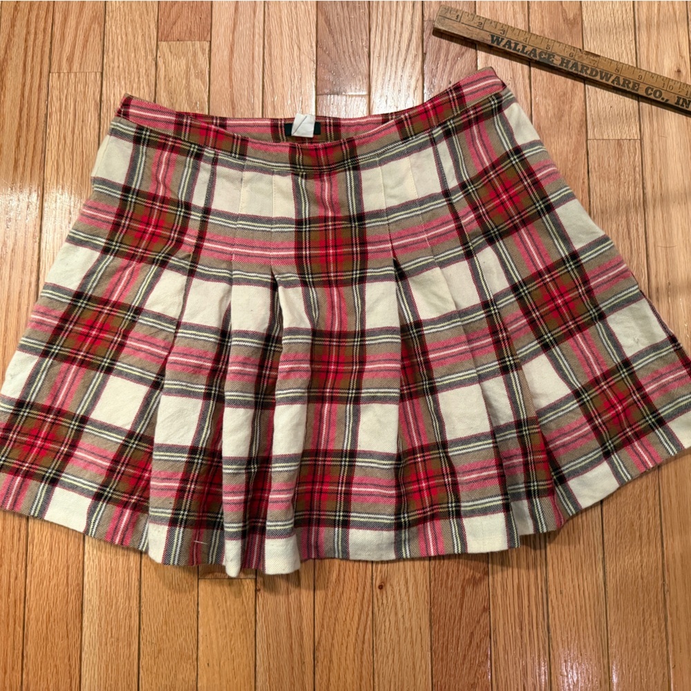 VTG J. Crew Plaid Mini Tartan Wool Skirt in Red Cream y2k academia twee